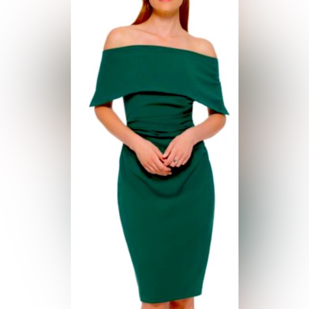 Vince Camuto Hunter Green size 10 off shoulder Mid cockta dress.